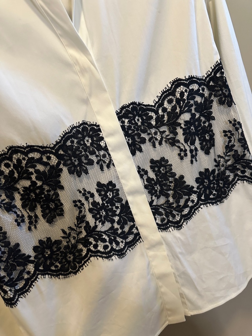 Valentino White Black Lace-Trim Silk Button-Up Blouse Top Size S - Picture 6 of 7